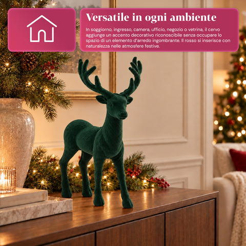 Decoratief rendier 33x44h cm met fluweeleffect, modern designbeeldje voor huis, kantoor en etalages, kerstdecoratie, 6 kleurvarianten