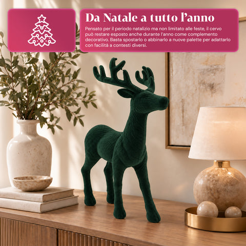 Decoratief rendier 33x44h cm met fluweeleffect, modern designbeeldje voor huis, kantoor en etalages, kerstdecoratie, 6 kleurvarianten
