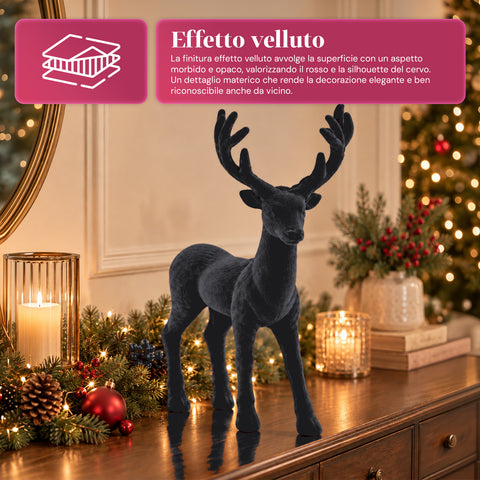 Decoratief rendier 33x44h cm met fluweeleffect, modern designbeeldje voor huis, kantoor en etalages, kerstdecoratie, 6 kleurvarianten
