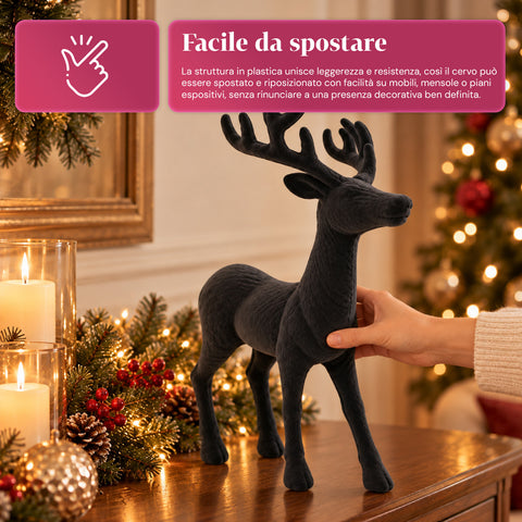 Decoratief rendier 33x44h cm met fluweeleffect, modern designbeeldje voor huis, kantoor en etalages, kerstdecoratie, 6 kleurvarianten