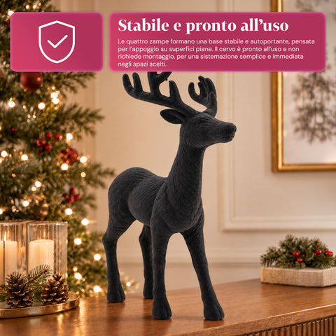 Decoratief rendier 33x44h cm met fluweeleffect, modern designbeeldje voor huis, kantoor en etalages, kerstdecoratie, 6 kleurvarianten