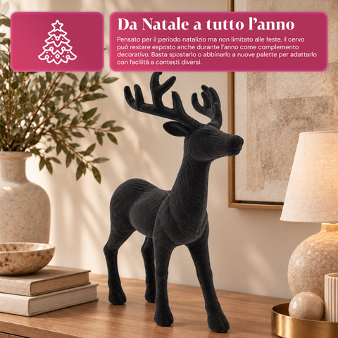 Decoratief rendier 33x44h cm met fluweeleffect, modern designbeeldje voor huis, kantoor en etalages, kerstdecoratie, 6 kleurvarianten