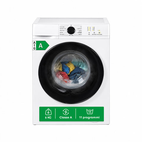 Voorladerwasmachine 6 kg, energieklasse A, 1200 tpm, slim model van 41 cm, stoomfunctie, honingraat­was­trommel, kinderslot, wit of grijs