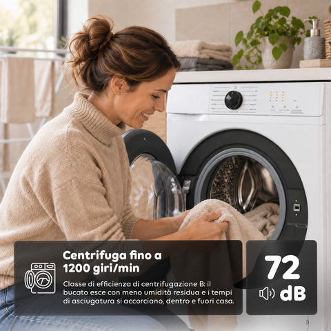 Voorladerwasmachine 6 kg, energieklasse A, 1200 tpm, slim model van 41 cm, stoomfunctie, honingraat­was­trommel, kinderslot, wit of grijs