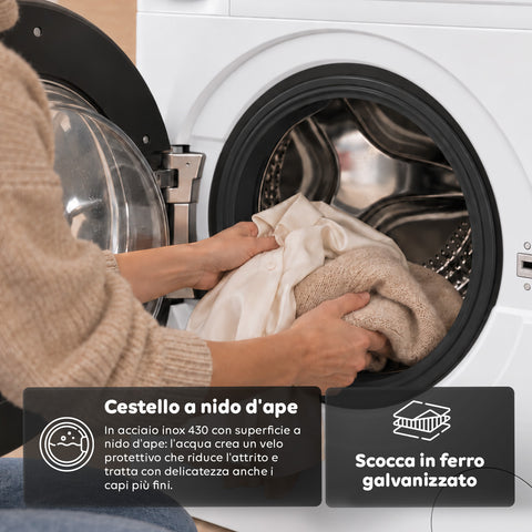 Voorladerwasmachine 6 kg, energieklasse A, 1200 tpm, slim model van 41 cm, stoomfunctie, honingraat­was­trommel, kinderslot, wit of grijs