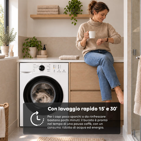 Voorladerwasmachine 6 kg, energieklasse A, 1200 tpm, slim model van 41 cm, stoomfunctie, honingraat­was­trommel, kinderslot, wit of grijs