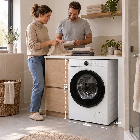 Voorladerwasmachine 6 kg, energieklasse A, 1200 tpm, slim model van 41 cm, stoomfunctie, honingraat­was­trommel, kinderslot, wit of grijs