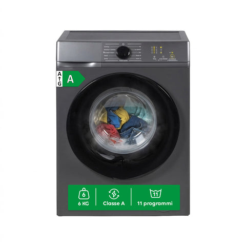 Voorladerwasmachine 6 kg, energieklasse A, 1200 tpm, slim model van 41 cm, stoomfunctie, honingraat­was­trommel, kinderslot, wit of grijs