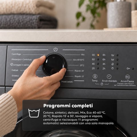 Voorladerwasmachine 6 kg, energieklasse A, 1200 tpm, slim model van 41 cm, stoomfunctie, honingraat­was­trommel, kinderslot, wit of grijs