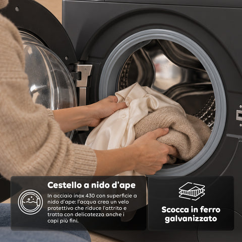 Voorladerwasmachine 6 kg, energieklasse A, 1200 tpm, slim model van 41 cm, stoomfunctie, honingraat­was­trommel, kinderslot, wit of grijs