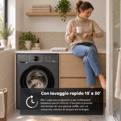 Voorladerwasmachine 6 kg, energieklasse A, 1200 tpm, slim model van 41 cm, stoomfunctie, honingraat­was­trommel, kinderslot, wit of grijs