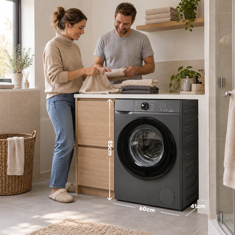 Voorladerwasmachine 6 kg, energieklasse A, 1200 tpm, slim model van 41 cm, stoomfunctie, honingraat­was­trommel, kinderslot, wit of grijs
