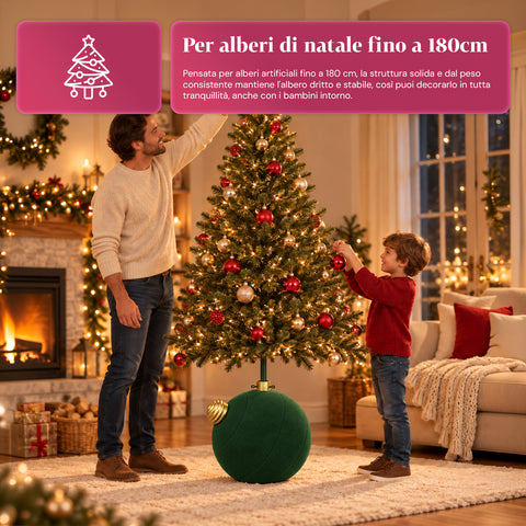 Grote kerstboomvoet met fluweeleffect, 41x41x44 cm, voor bomen tot 180 cm – voetafdekking met bevestiging Ø 4 cm, bordeauxrood en groen