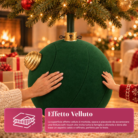 Grote kerstboomvoet met fluweeleffect, 41x41x44 cm, voor bomen tot 180 cm – voetafdekking met bevestiging Ø 4 cm, bordeauxrood en groen