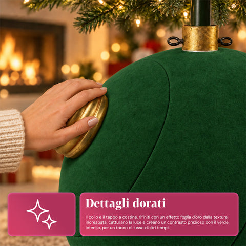Grote kerstboomvoet met fluweeleffect, 41x41x44 cm, voor bomen tot 180 cm – voetafdekking met bevestiging Ø 4 cm, bordeauxrood en groen