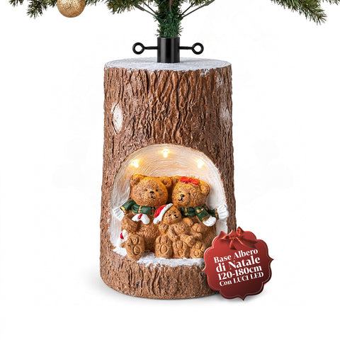 Kerstboomvoet voor boomstammen met bewegende leds en 3D-figuren voor bomen tot 180 cm – ijzeren en magnesium boombeschermvoet met bevestiging Ø 4 cm