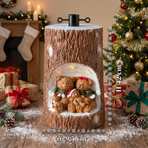 Kerstboomvoet voor boomstammen met bewegende leds en 3D-figuren voor bomen tot 180 cm – ijzeren en magnesium boombeschermvoet met bevestiging Ø 4 cm