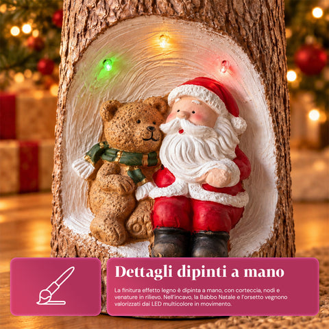 Kerstboomvoet voor boomstammen met bewegende leds en 3D-figuren voor bomen tot 180 cm – ijzeren en magnesium boombeschermvoet met bevestiging Ø 4 cm