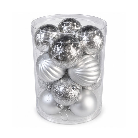 Set 16 Palline di Natale Infrangibili 7 cm - 4 Finiture Assortite Lucide, Opache e Glitterate - Decorazioni Albero e Casa - Rosso, Oro, Argento