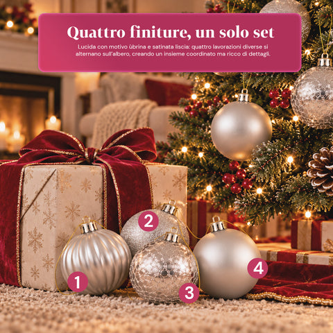 Set van 16 onbreekbare kerstballen van 7 cm - 4 gesorteerde afwerkingen: glanzend, mat en met glitter - decoratie voor boom en huis - rood, goud, zilver