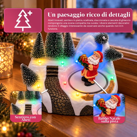 Verlicht kersttafereel met draaiend element, ledverlichting en muziek – 3 varianten: boom, kerstman, kinderen – 17x14x15 cm