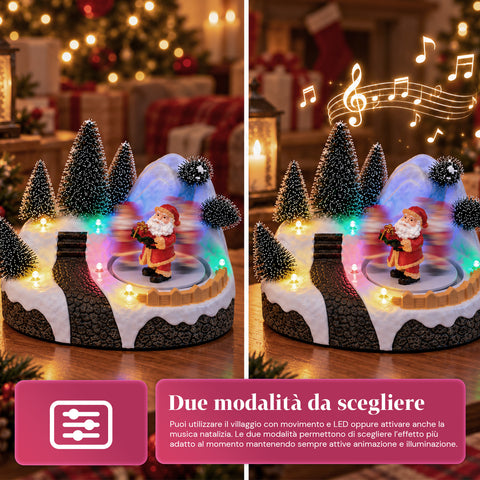 Verlicht kersttafereel met draaiend element, ledverlichting en muziek – 3 varianten: boom, kerstman, kinderen – 17x14x15 cm