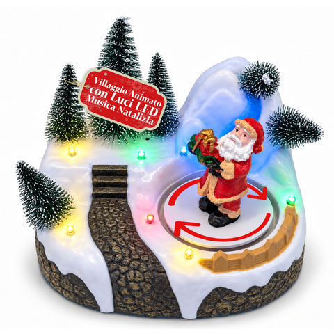 Verlicht kersttafereel met draaiend element, ledverlichting en muziek – 3 varianten: boom, kerstman, kinderen – 17x14x15 cm