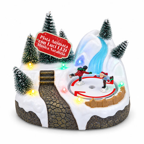 Verlicht kersttafereel met draaiend element, ledverlichting en muziek – 3 varianten: boom, kerstman, kinderen – 17x14x15 cm