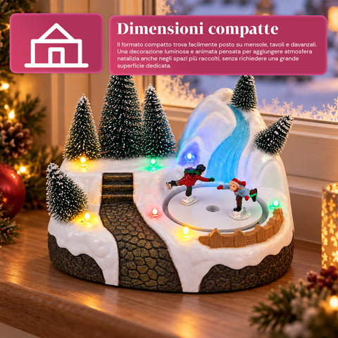 Verlicht kersttafereel met draaiend element, ledverlichting en muziek – 3 varianten: boom, kerstman, kinderen – 17x14x15 cm