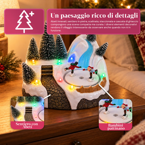 Verlicht kersttafereel met draaiend element, ledverlichting en muziek – 3 varianten: boom, kerstman, kinderen – 17x14x15 cm