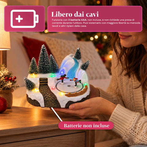 Verlicht kersttafereel met draaiend element, ledverlichting en muziek – 3 varianten: boom, kerstman, kinderen – 17x14x15 cm