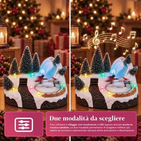 Verlicht kersttafereel met draaiend element, ledverlichting en muziek – 3 varianten: boom, kerstman, kinderen – 17x14x15 cm