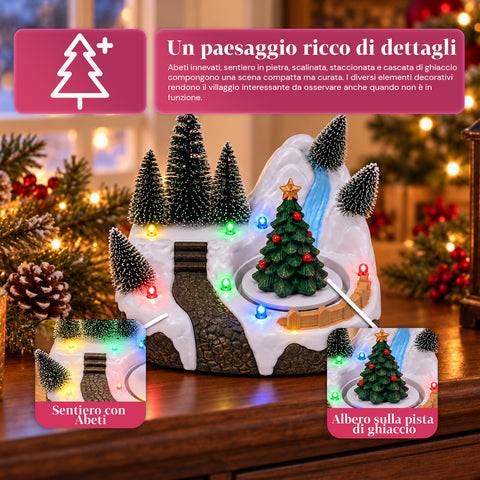 Verlicht kersttafereel met draaiend element, ledverlichting en muziek – 3 varianten: boom, kerstman, kinderen – 17x14x15 cm