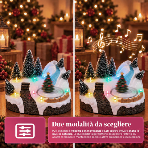 Verlicht kersttafereel met draaiend element, ledverlichting en muziek – 3 varianten: boom, kerstman, kinderen – 17x14x15 cm