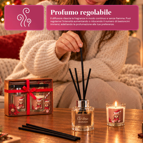 Set voor geurverspreiding met stokjesdiffuser en geurkaars, kerstgeuren, kerstcadeauset