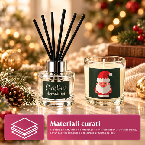 Set voor geurverspreiding met stokjesdiffuser en geurkaars, kerstgeuren, kerstcadeauset