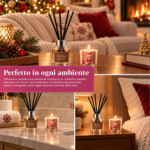 Set voor geurverspreiding met stokjesdiffuser en geurkaars, kerstgeuren, kerstcadeauset