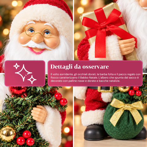 Kerstman met kerstboom 40 cm, muzikaal kerstbeeldje met knipperende lichtjes, batterijen inbegrepen, blindbox