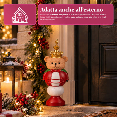 Kerstbeeldje van 35 cm van kunsthars, kerstdecoratie met de kerstman, notenkraker en teddybeer, rood of wit, voor binnen en buiten