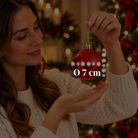 Set van 16 onbreekbare kerstballen van 7 cm - 4 gesorteerde afwerkingen: glanzend, mat en met glitter - decoratie voor boom en huis - rood, goud, zilver