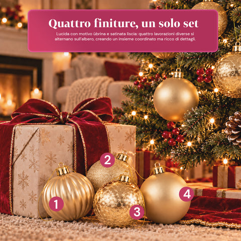 Set van 16 onbreekbare kerstballen van 7 cm - 4 gesorteerde afwerkingen: glanzend, mat en met glitter - decoratie voor boom en huis - rood, goud, zilver