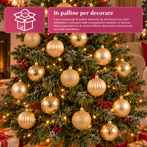Set van 16 onbreekbare kerstballen van 7 cm - 4 gesorteerde afwerkingen: glanzend, mat en met glitter - decoratie voor boom en huis - rood, goud, zilver