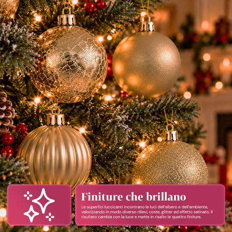 Set van 16 onbreekbare kerstballen van 7 cm - 4 gesorteerde afwerkingen: glanzend, mat en met glitter - decoratie voor boom en huis - rood, goud, zilver