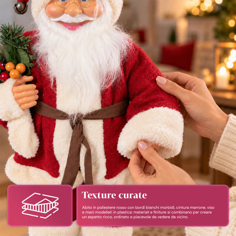Decoratieve kerstman van 60 cm met dennentak en kerstversieringen – gedetailleerd kerstbeeld in 4 varianten: rood, eskimo, wit, grijs