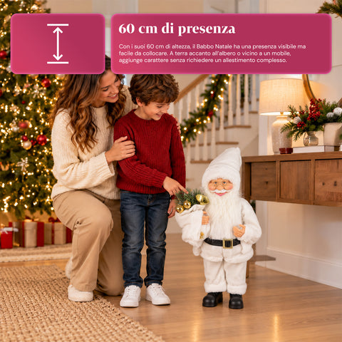 Decoratieve kerstman van 60 cm met dennentak en kerstversieringen – gedetailleerd kerstbeeld in 4 varianten: rood, eskimo, wit, grijs