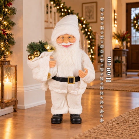 Decoratieve kerstman van 60 cm met dennentak en kerstversieringen – gedetailleerd kerstbeeld in 4 varianten: rood, eskimo, wit, grijs