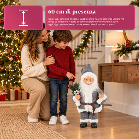Decoratieve kerstman van 60 cm met dennentak en kerstversieringen – gedetailleerd kerstbeeld in 4 varianten: rood, eskimo, wit, grijs