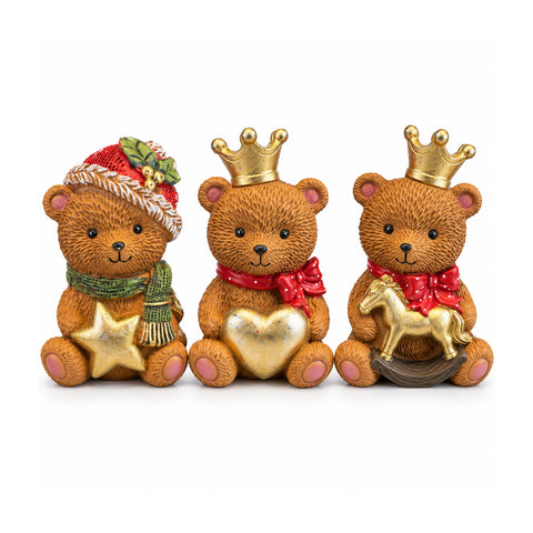 Decoratieve kerstbeer van kunsthars 16x15x21 cm, kerstbeer als ornament, beeldje, kerstversiering voor in huis, diverse uitvoeringen