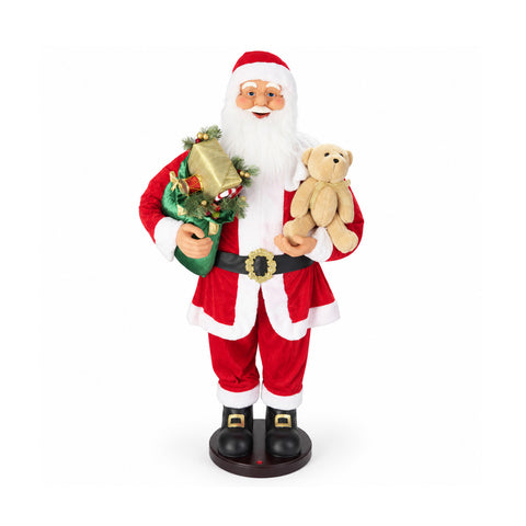 Dansende kerstman van 150 cm met muziek, zang en beweging - Kerstdecoratie voor binnen met knop, voet van 38 cm, rood