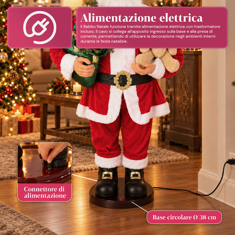Dansende kerstman van 150 cm met muziek, zang en beweging - Kerstdecoratie voor binnen met knop, voet van 38 cm, rood